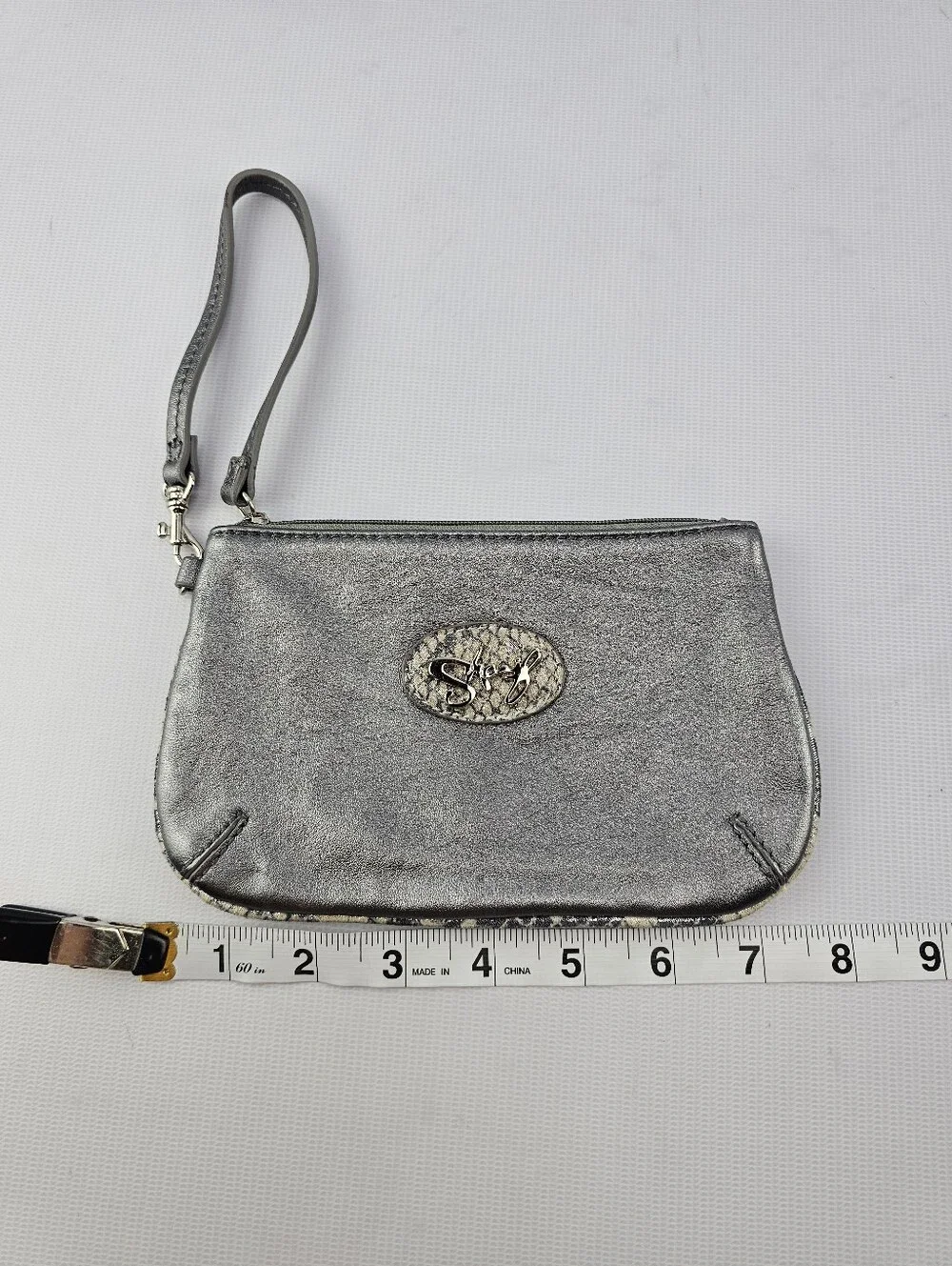Sharif Metallic Pewter/Silver Leather Wristlet Clutch